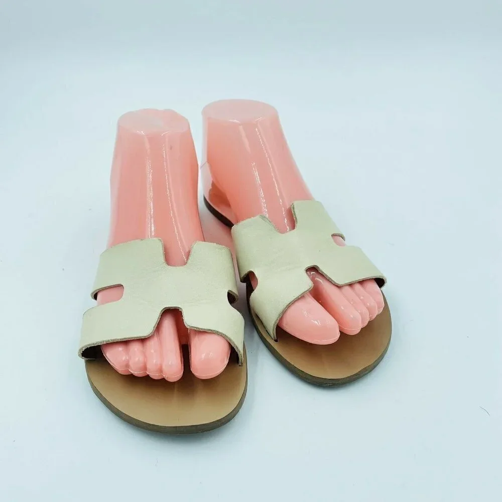 Lulus Saxon Ivory Cream Vegan Leather Slide Sandals Size 6.5